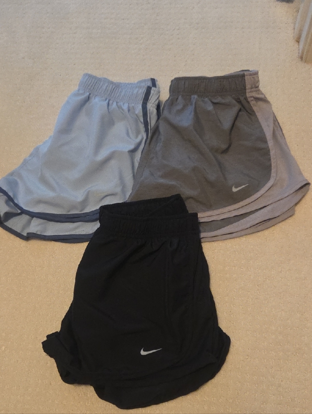 Nike Womens Athletic Shorts Trio - Black, Gray, Light Blue